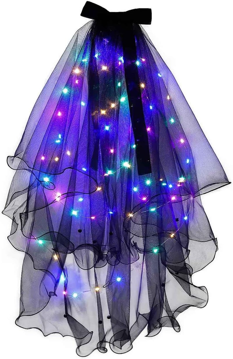 Foyte Light Up Wedding Bridal Veil 2 Tiers Bride Pearl Veils LED Bachelorette Bridal Hair Bow Short Tulle Hair Accessories - Image 1